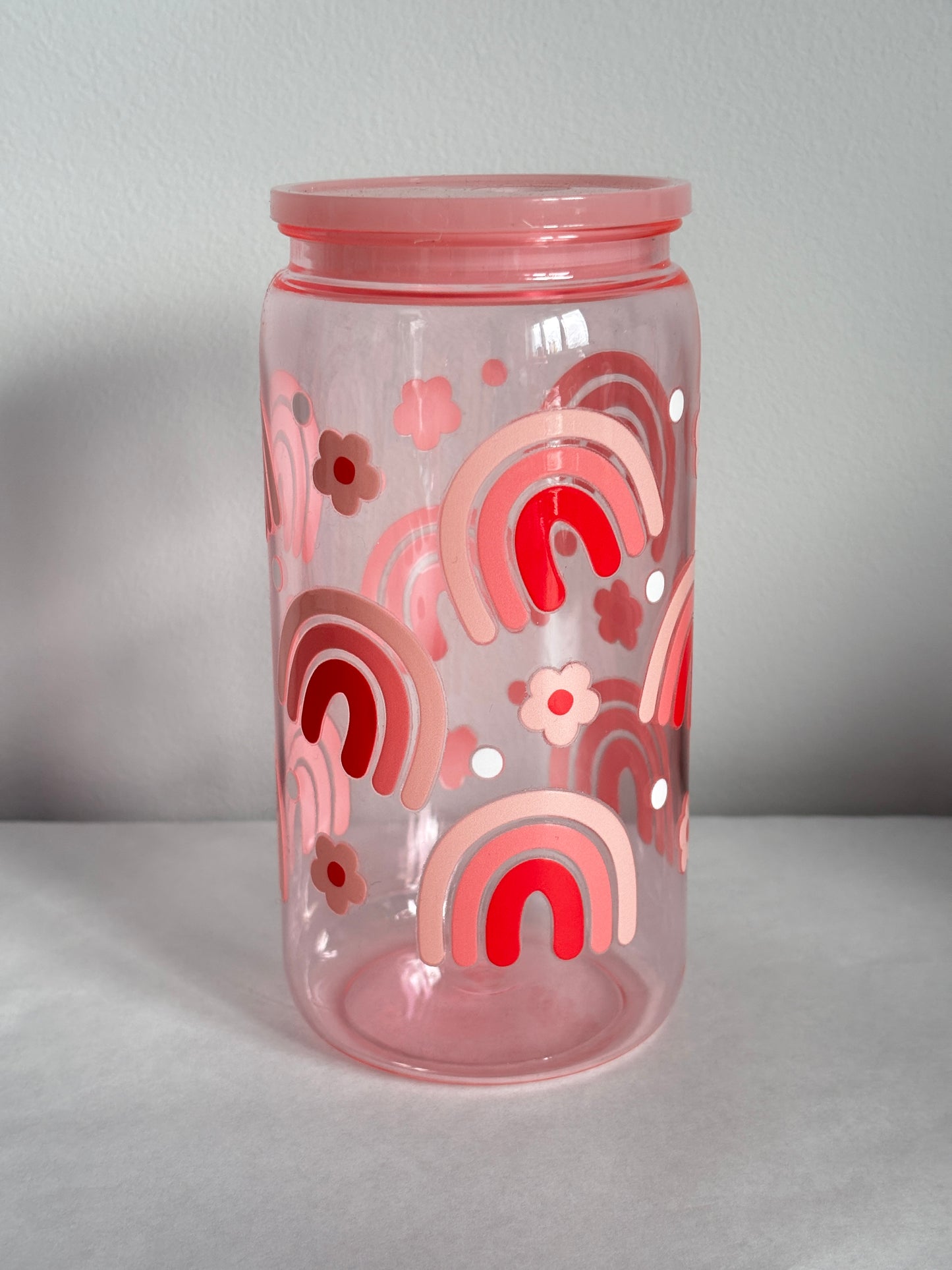 Verre 16oz clair (plastique) - ARC-EN-CIEL ROSE