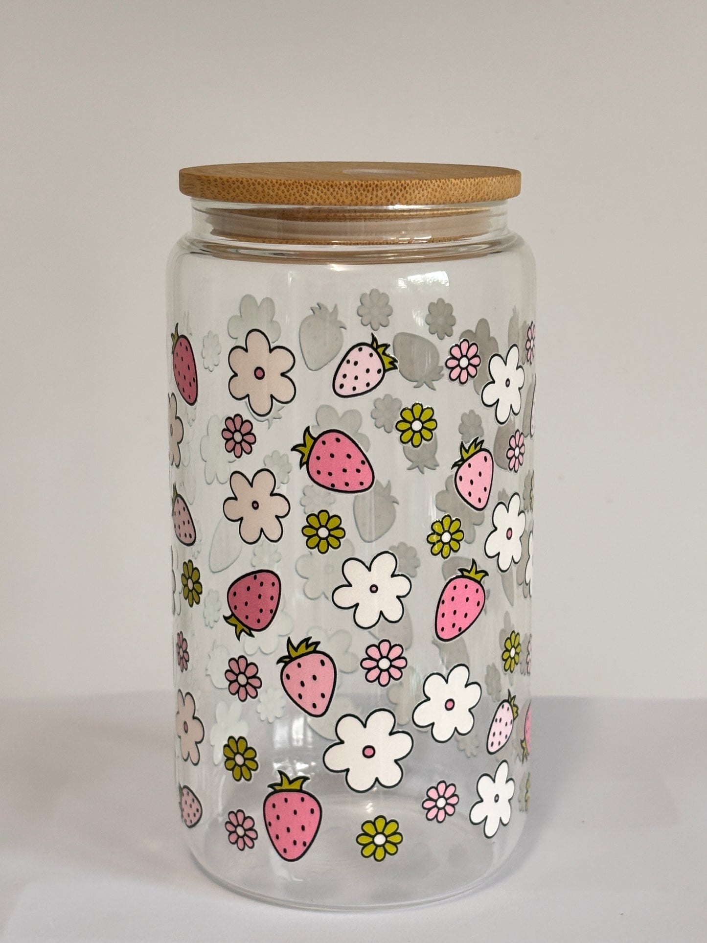 Verre 16oz clair - FRAISES ET MARGUERITES