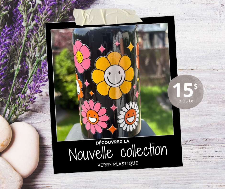 Verre 16oz clair (plastique) - MARGUERITE SOURIRE