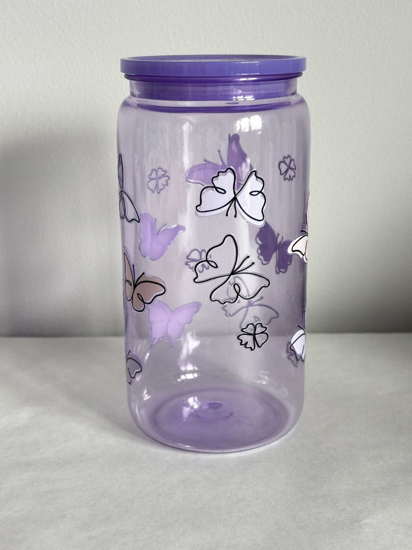 Verre 16oz clair (plastique) - PAPILLONS