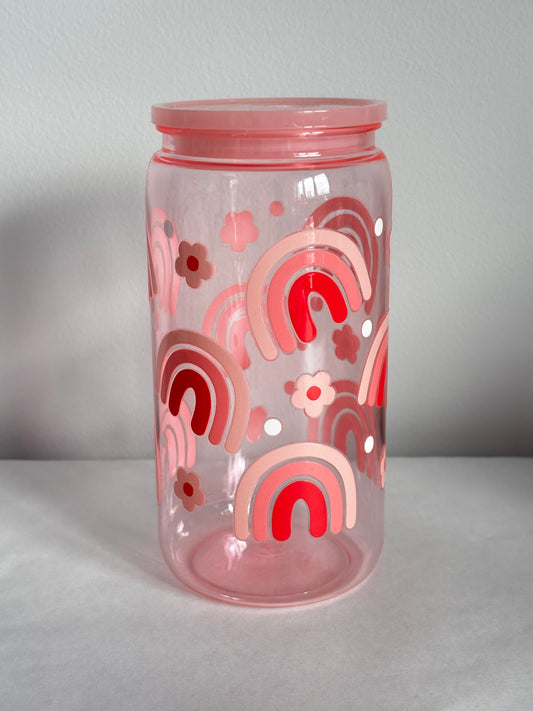 Verre 16oz clair (plastique) - ARC-EN-CIEL ROSE