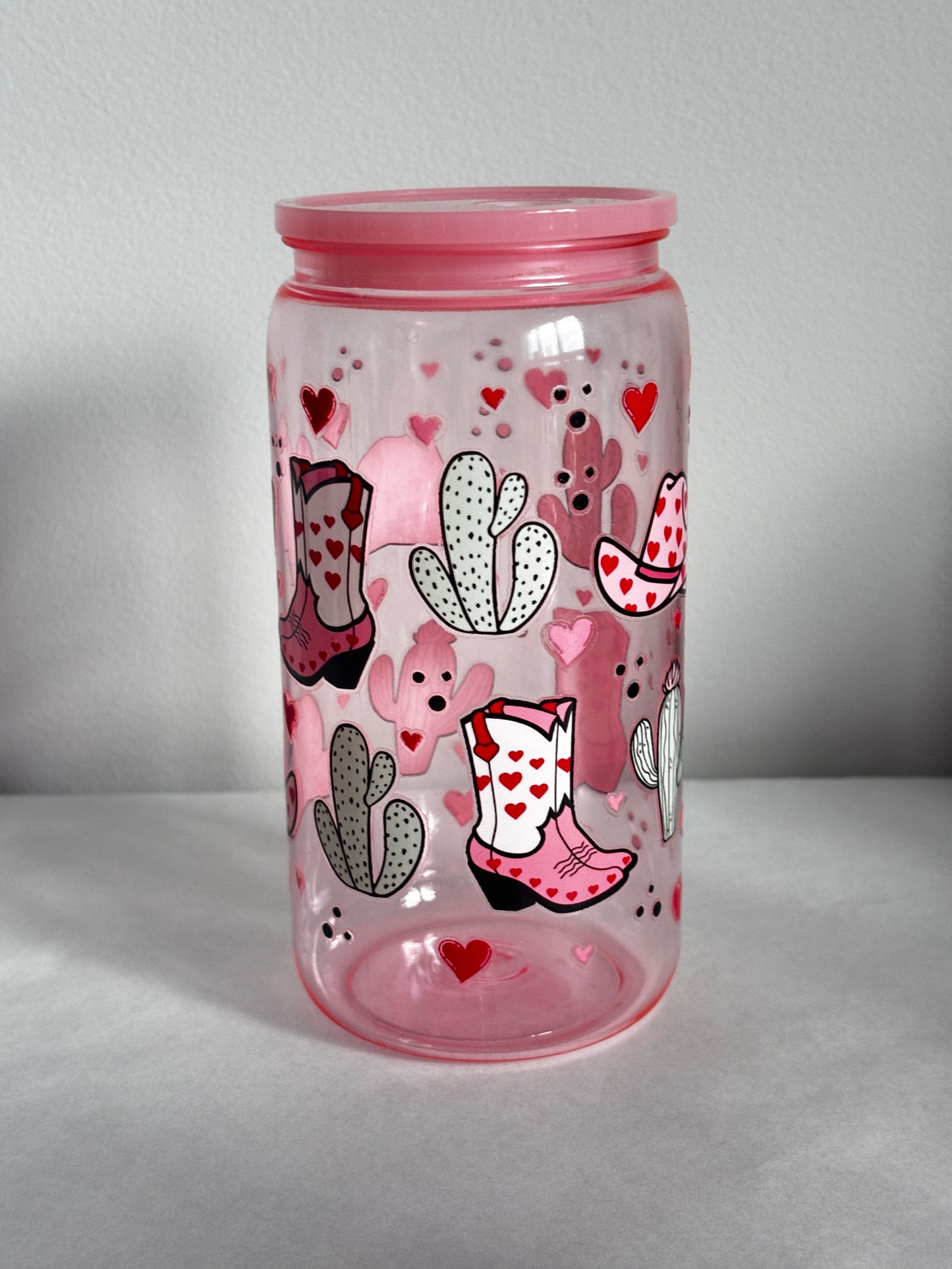 Verre 16oz clair (plastique) - COWGIRL ROSE