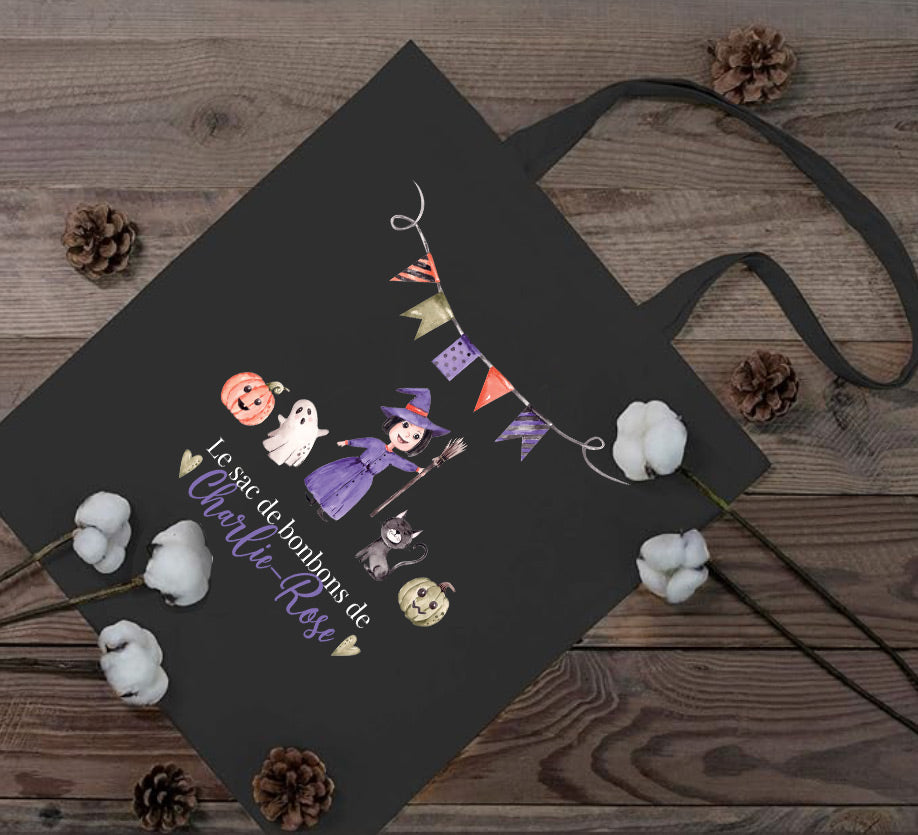 Sac coton - moyen 16x15 - HALLOWEEN SORCIÈRE